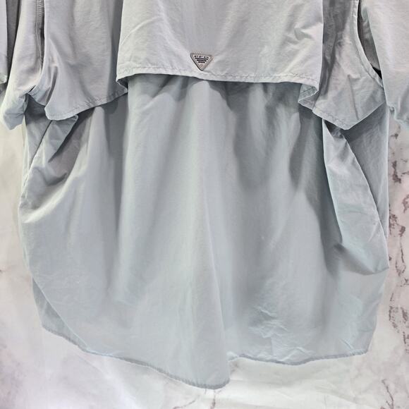 Columbia Shirt Mens 2X XXL Gray Blue PFG Button Up Short Sleeve Vented Ripstop - Picture 7 of 13